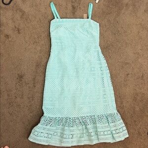 J. Crew Mint Patterned Midi Dress green crochet summer cocktail